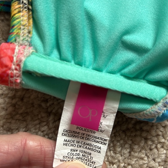 OP Multicolored Draped Bandeau Tribal Bikini Top. Size Medium (7-9) - Picture 4 of 9